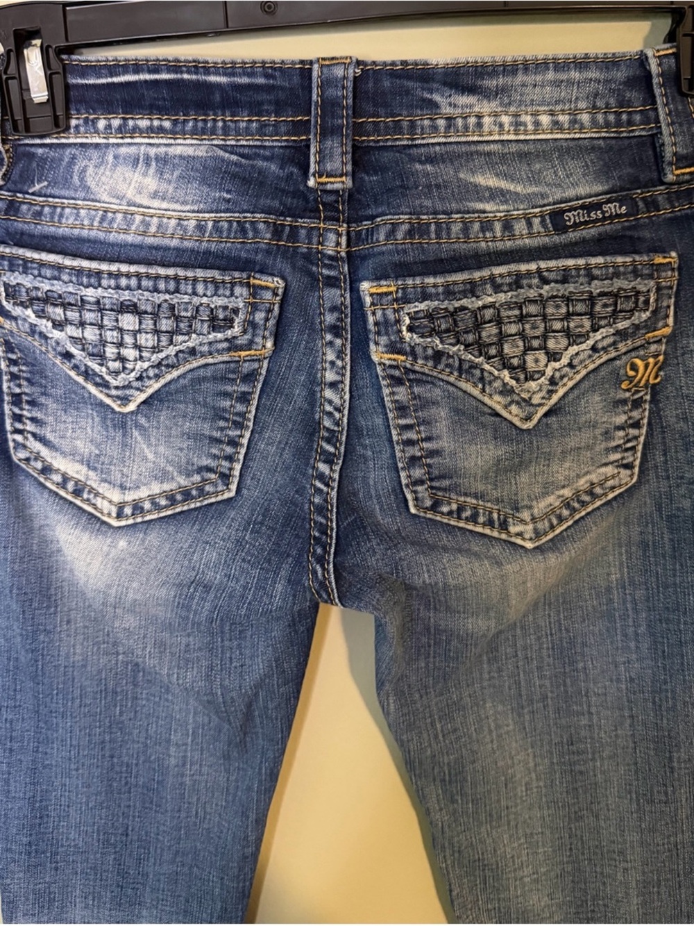Gorgeous Vintage Miss Me Signature Slim Boot Jeans Lattice Style Pkts 34”Inseam